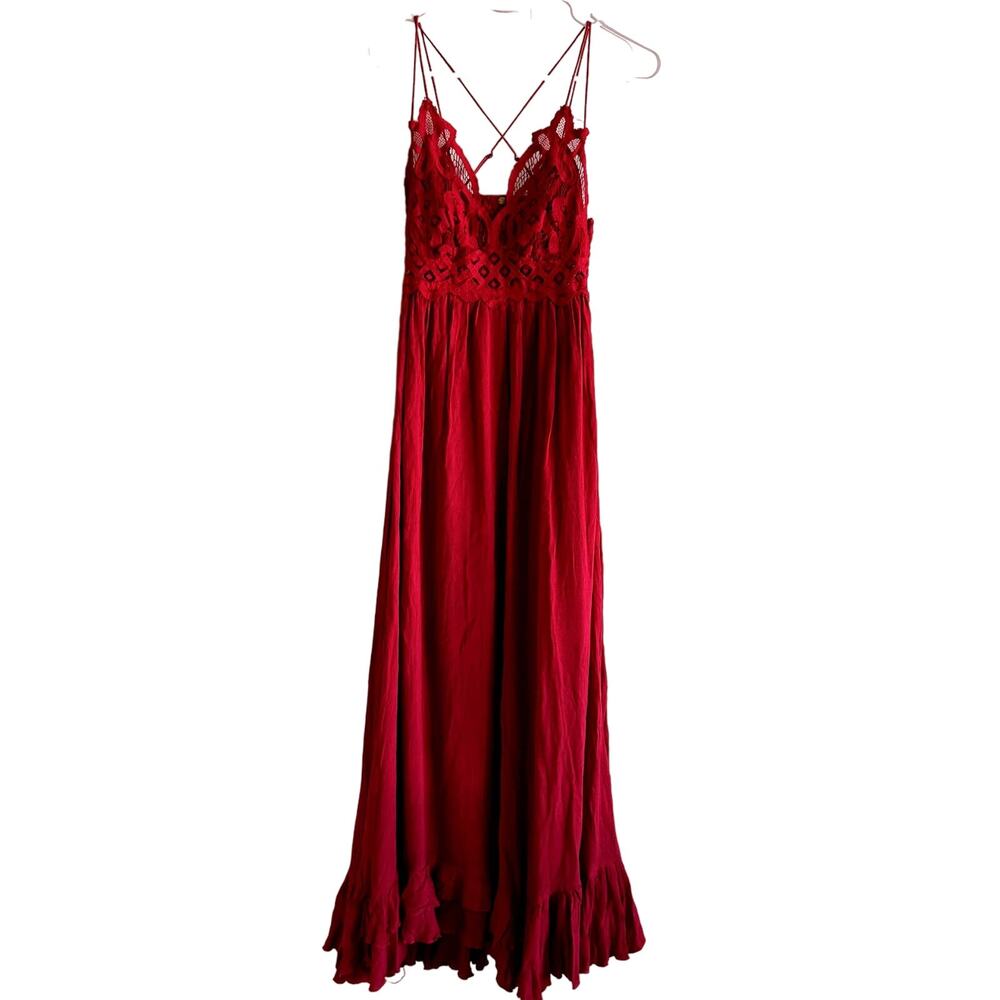 Free People Intimately One Adella Slip Maxi Dress in Bright Red Flowy S NWT - Picture 2 of 7